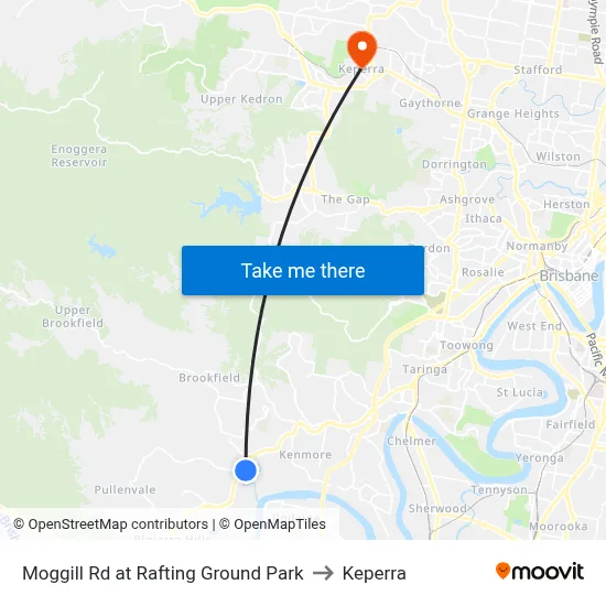 Moggill Rd at Rafting Ground Park to Keperra map