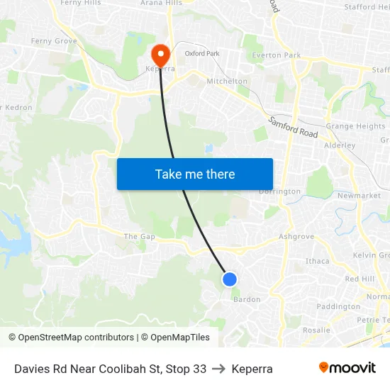 Davies Rd Near Coolibah St, Stop 33 to Keperra map