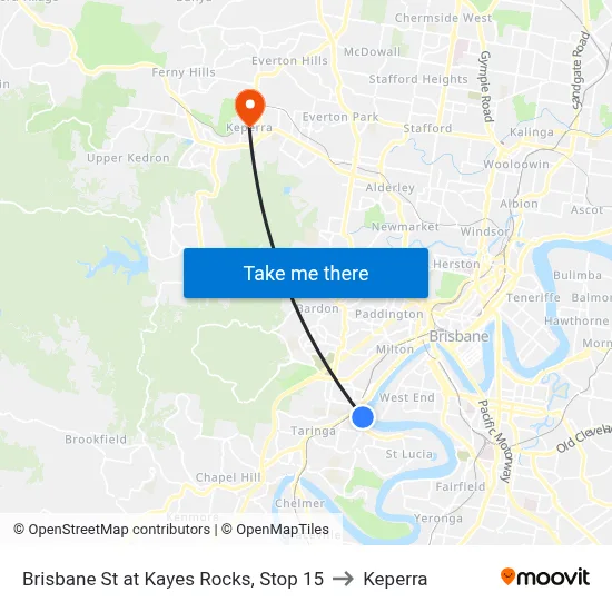 Brisbane St at Kayes Rocks, Stop 15 to Keperra map