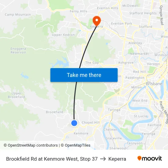 Brookfield Rd at Kenmore West, Stop 37 to Keperra map