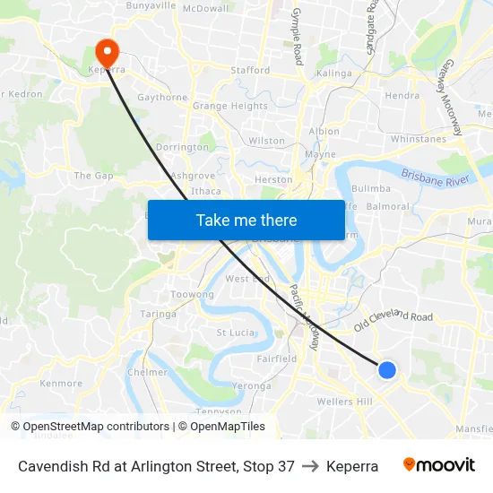 Cavendish Rd at Arlington Street, Stop 37 to Keperra map