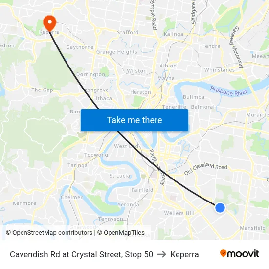 Cavendish Rd at Crystal Street, Stop 50 to Keperra map