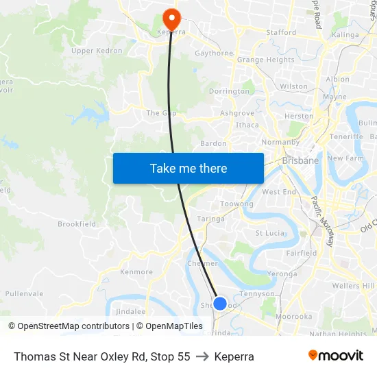 Thomas St Near Oxley Rd, Stop 55 to Keperra map