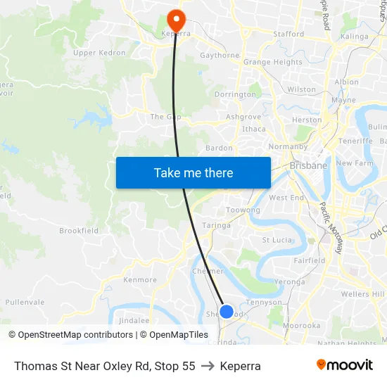 Thomas St Near Oxley Rd, Stop 55 to Keperra map
