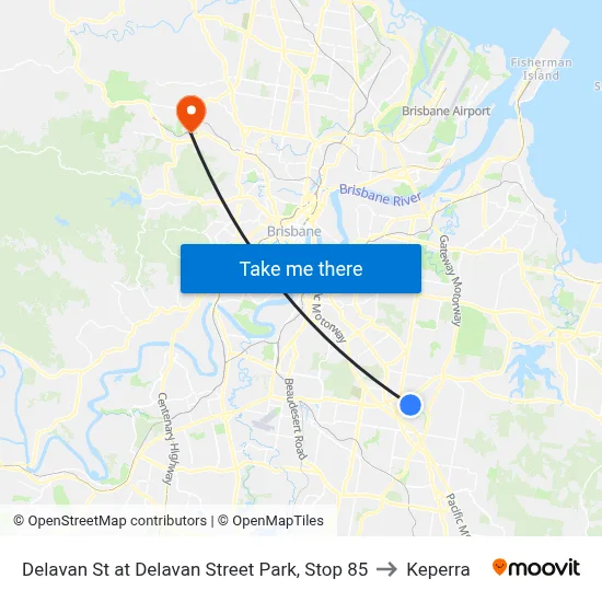 Delavan St at Delavan Street Park, Stop 85 to Keperra map