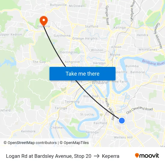 Logan Rd at Bardsley Avenue, Stop 20 to Keperra map