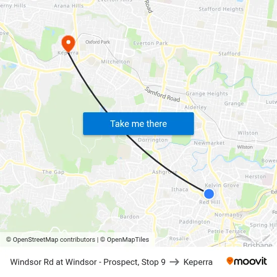 Windsor Rd at Windsor - Prospect, Stop 9 to Keperra map