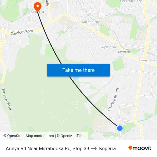 Arinya Rd Near Mirrabooka Rd, Stop 39 to Keperra map