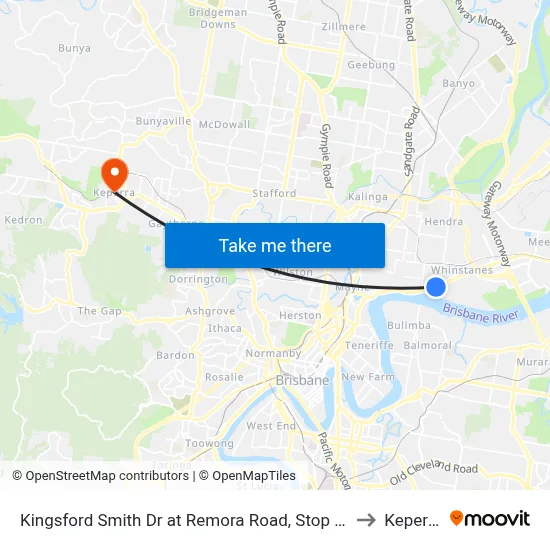 Kingsford Smith Dr at Remora Road, Stop 29 to Keperra map