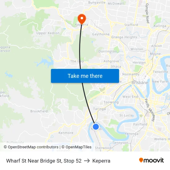 Wharf St Near Bridge St, Stop 52 to Keperra map