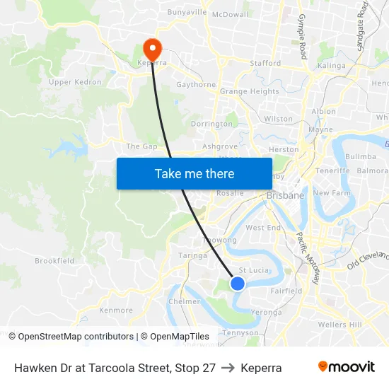Hawken Dr at Tarcoola Street, Stop 27 to Keperra map