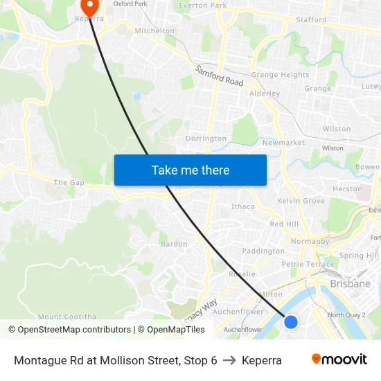 Montague Rd at Mollison Street, Stop 6 to Keperra map