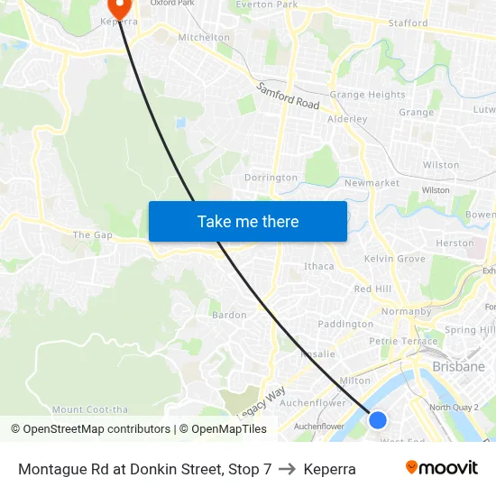 Montague Rd at Donkin Street, Stop 7 to Keperra map