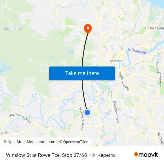 Winslow St at Rowe Tce, Stop 67/68 to Keperra map