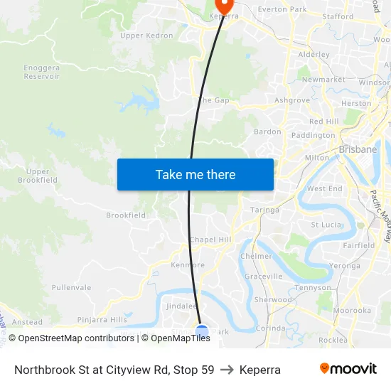 Northbrook St at Cityview Rd, Stop 59 to Keperra map