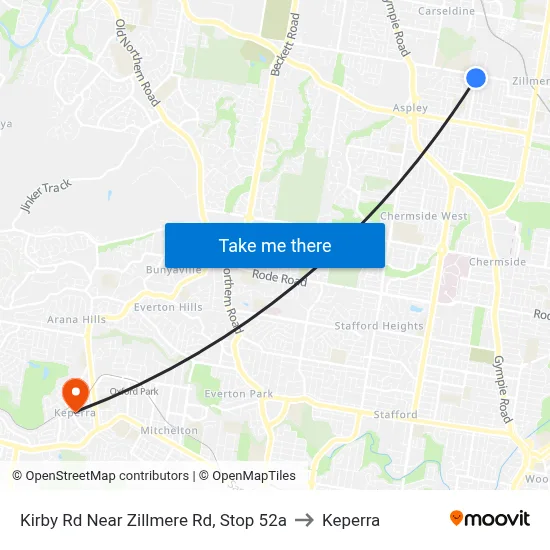 Kirby Rd Near Zillmere Rd, Stop 52a to Keperra map