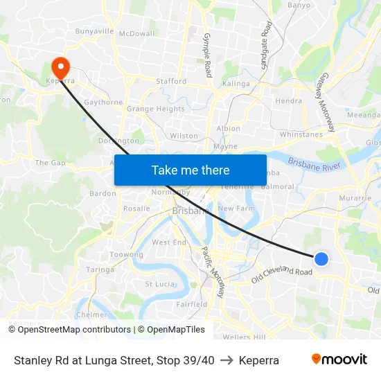 Stanley Rd at Lunga Street, Stop 39/40 to Keperra map