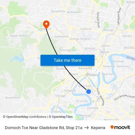 Dornoch Tce Near Gladstone Rd, Stop 21a to Keperra map