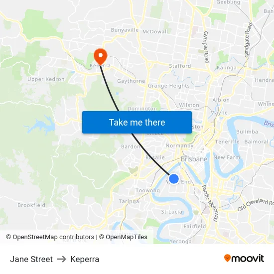 Jane Street to Keperra map