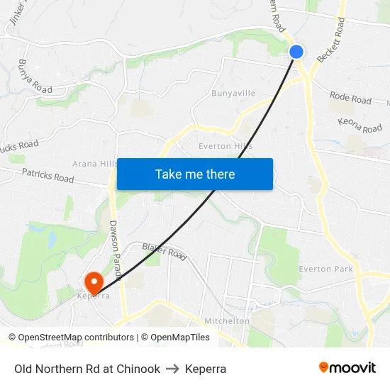Old Northern Rd at Chinook to Keperra map
