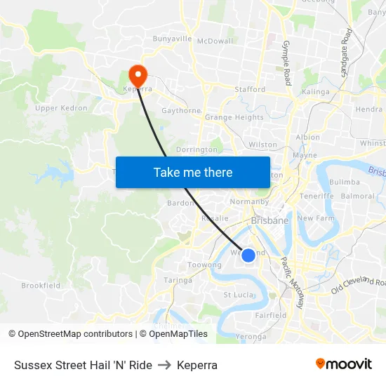 Sussex Street Hail 'N' Ride to Keperra map