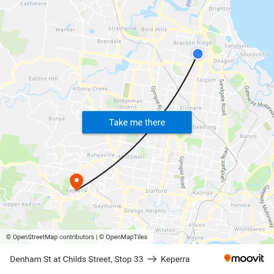 Denham St at Childs Street, Stop 33 to Keperra map