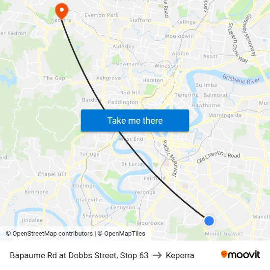 Bapaume Rd at Dobbs Street, Stop 63 to Keperra map