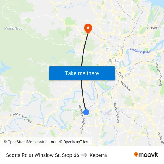 Scotts Rd at Winslow St, Stop 66 to Keperra map