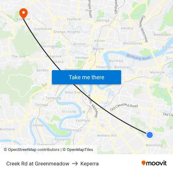 Creek Rd at Greenmeadow to Keperra map