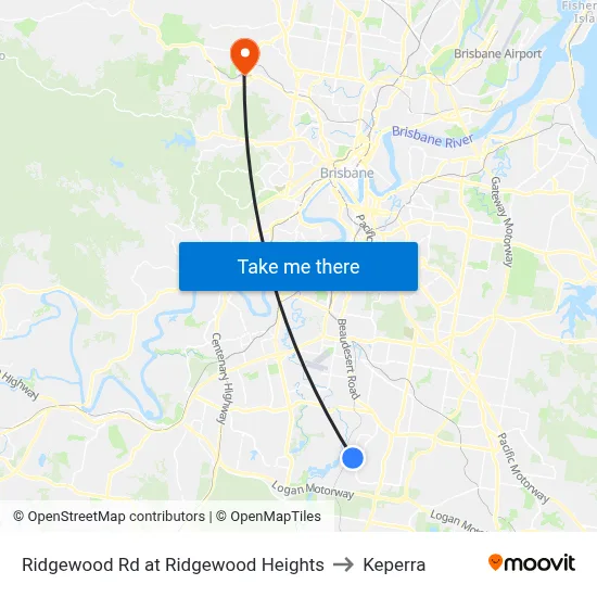 Ridgewood Rd at Ridgewood Heights to Keperra map