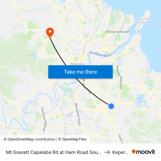 Mt Gravatt Capalaba Rd at Ham Road South to Keperra map