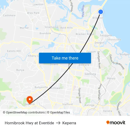 Hornibrook Hwy at Eventide to Keperra map