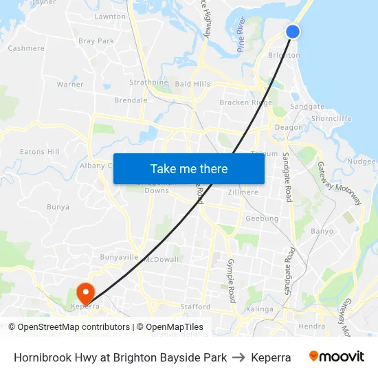 Hornibrook Hwy at Brighton Bayside Park to Keperra map