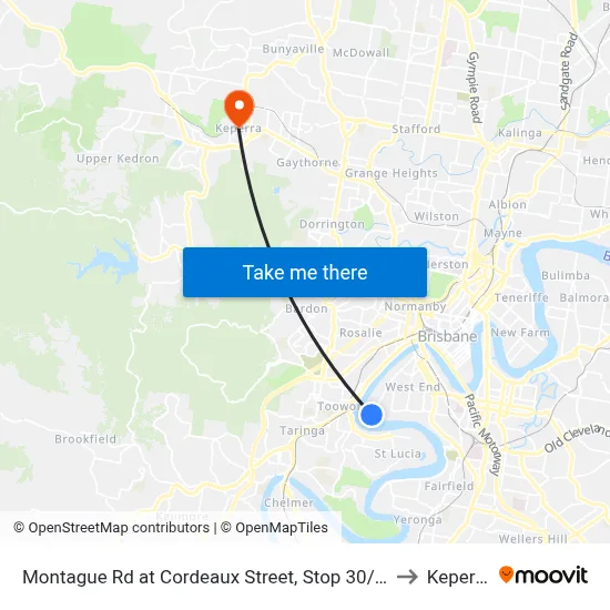 Montague Rd at Cordeaux Street, Stop 30/14 to Keperra map