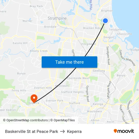 Baskerville St at Peace Park to Keperra map
