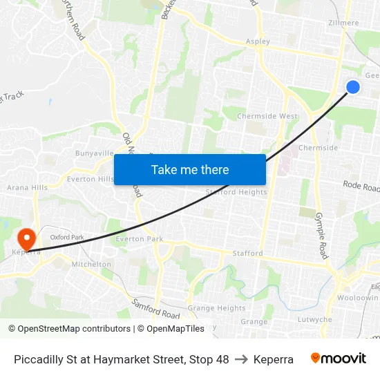 Piccadilly St at Haymarket Street, Stop 48 to Keperra map
