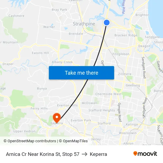 Arnica Cr Near Korina St, Stop 57 to Keperra map