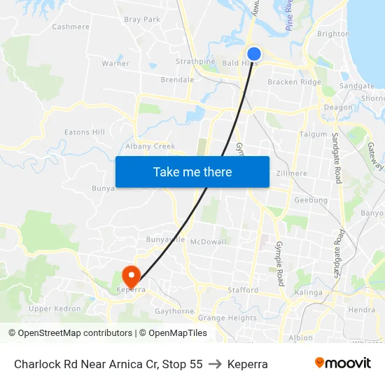 Charlock Rd Near Arnica Cr, Stop 55 to Keperra map