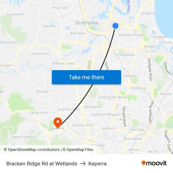 Bracken Ridge Rd at Wetlands to Keperra map