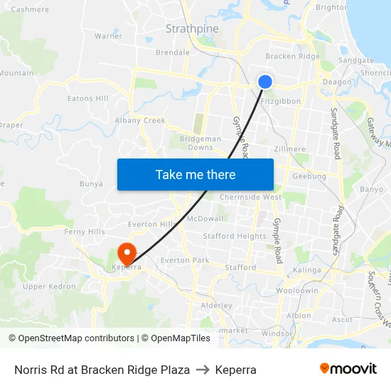 Norris Rd at Bracken Ridge Plaza to Keperra map