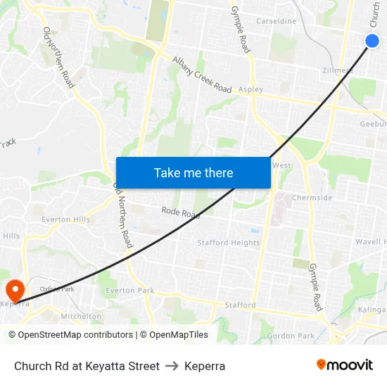 Church Rd at Keyatta Street to Keperra map