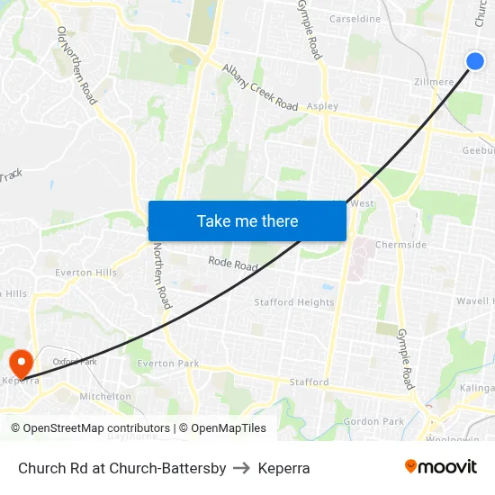 Church Rd at Church-Battersby to Keperra map