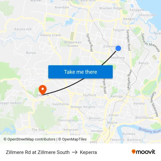 Zillmere Rd at Zillmere South to Keperra map