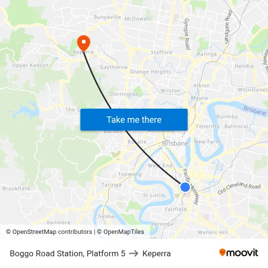 Boggo Road Station, Platform 5 to Keperra map