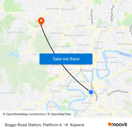Boggo Road Station, Platform 6 to Keperra map