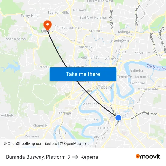 Buranda Busway, Platform 3 to Keperra map
