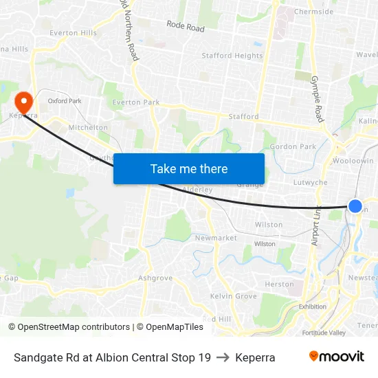Sandgate Rd at Albion Central Stop 19 to Keperra map