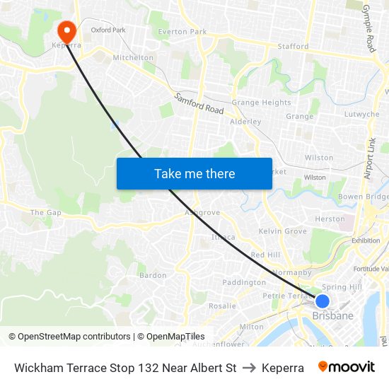 Wickham Terrace Stop 132 Near Albert St to Keperra map