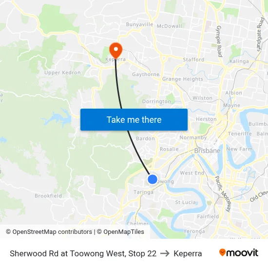 Sherwood Rd at Toowong West, Stop 22 to Keperra map