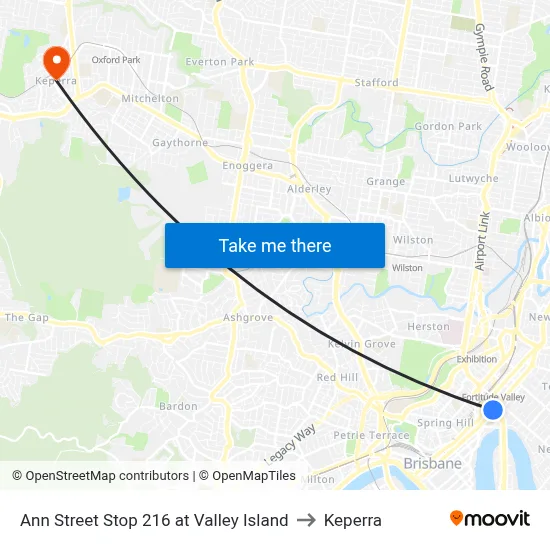 Ann Street Stop 216 at Valley Island to Keperra map